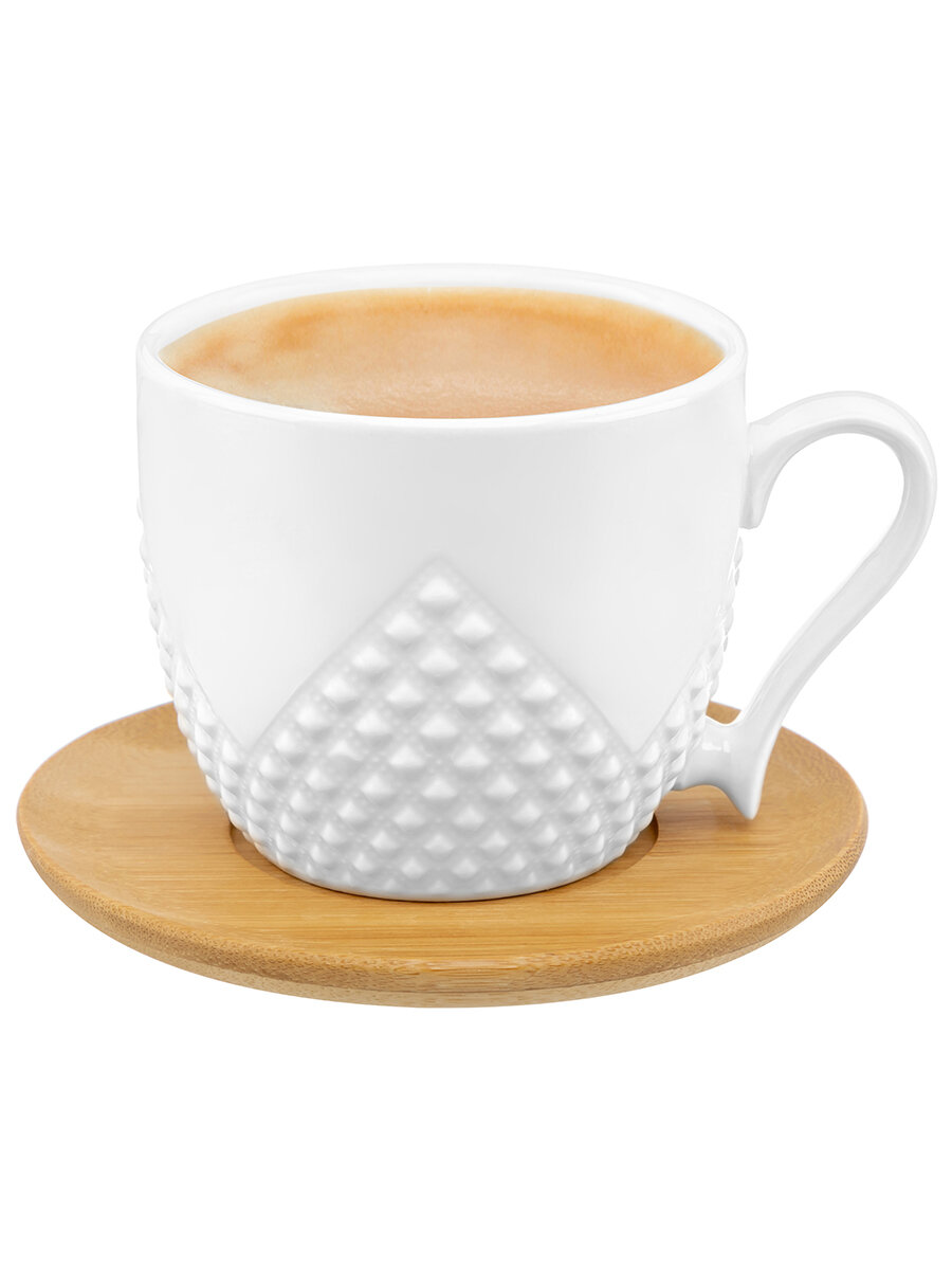 фото Чашка / кружка для капучино и кофе латте 220 мл 11х8,3х7,5 см Elan Gallery Ромбики, на деревянной подставке