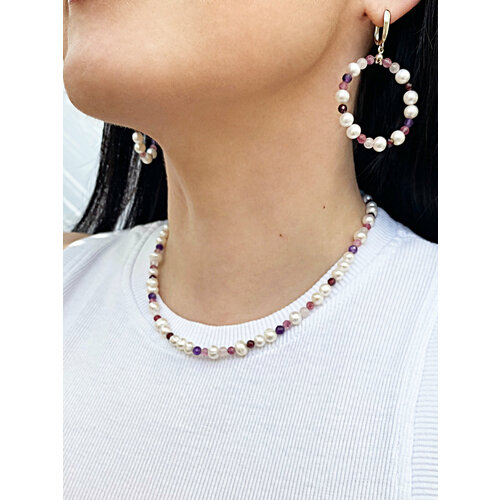 фото Чокер jewelry a vento, аметист, гранат, жемчуг культивированный, жемчуг пресноводный культивированный, кварц, жемчуг барочный, жемчуг пресноводный, длина 45 см, белый, розовый, мультиколор, фиолетовый, лиловый