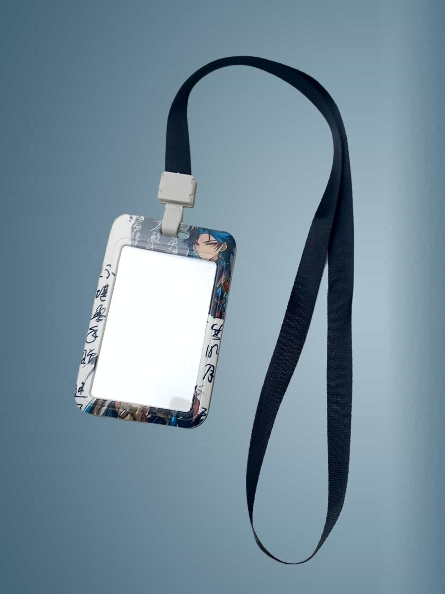 Чехол для бейджа Мelody, на ленте, пластик, вертикальное крепление, черно/голубой — фото 1