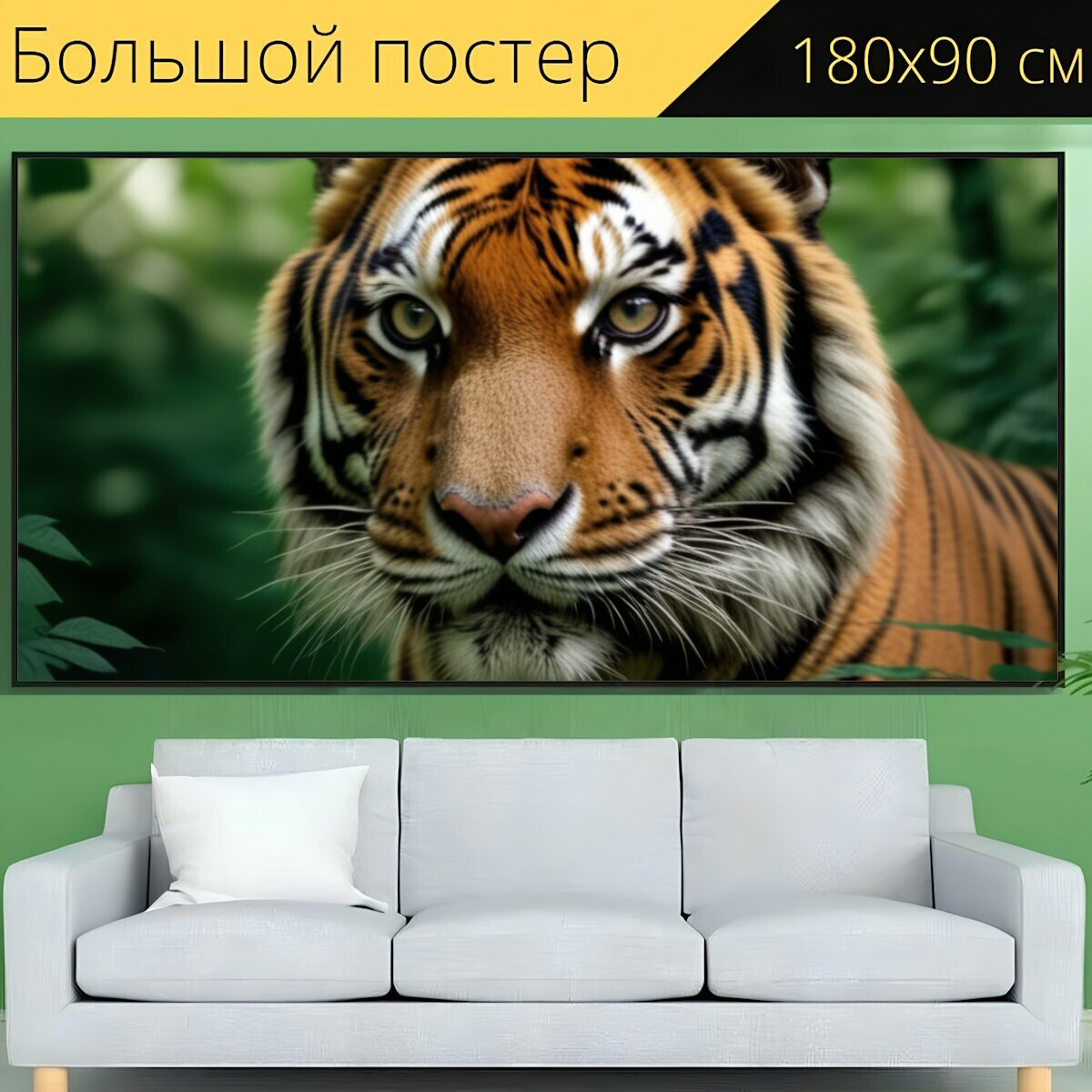 Большой постер любителям природы "Животные, тигр, крупным планом" 180 x 90 см. для интерьера на стену