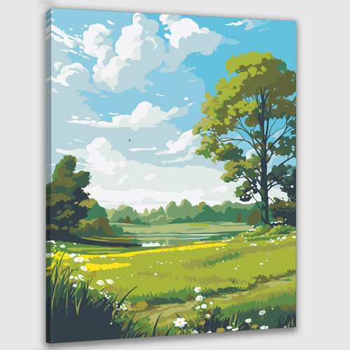 Картина по номерам 50х40 Пейзаж с полем и солнцем картина по номерам природа пейзаж с полем тюльпанов