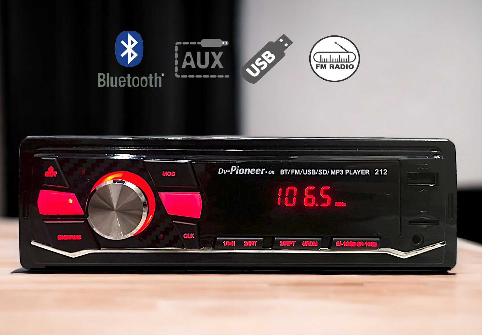 Автомагнитола Dv-Pioneer (Bluetooth/USB/AUX/FM) 4 по 50 Вт, пульт ДУ