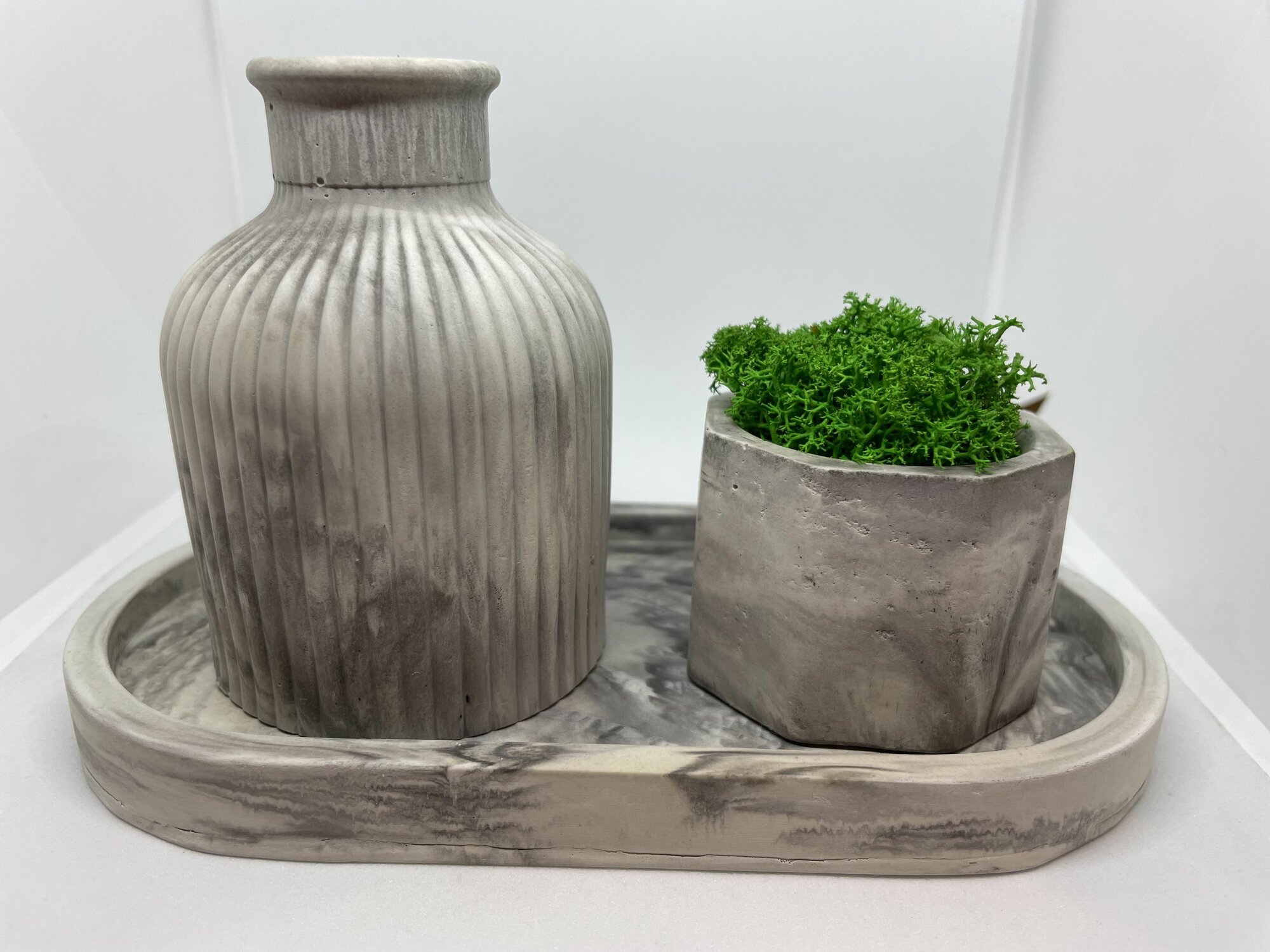 Декоративная ваза для сухоцветов под мрамор, набор 3 в 1 с мхом.