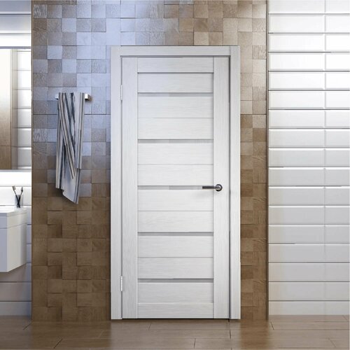 Межкомнатная дверь S1 Беленый дуб 60x200 (Комплект вместе с фурнитурой) Стекло сатинат