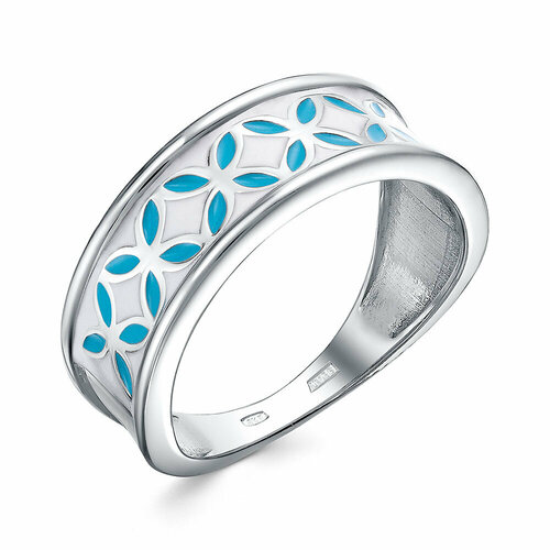 Кольцо Яхонт, серебро, 925 проба, эмаль, размер 18, белый, голубой кольцо elena camilla bertellotti эмаль размер 18 синий