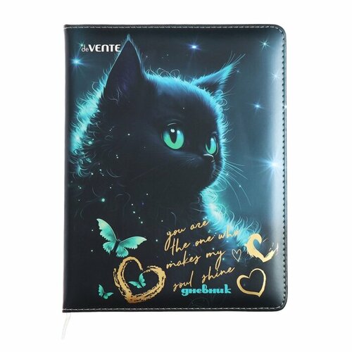 Дневник универсальный для 1-11 класса Black Cat, твёрдая обложка, искусственная кожа, с поролоном, ляссе, 80 г/м2