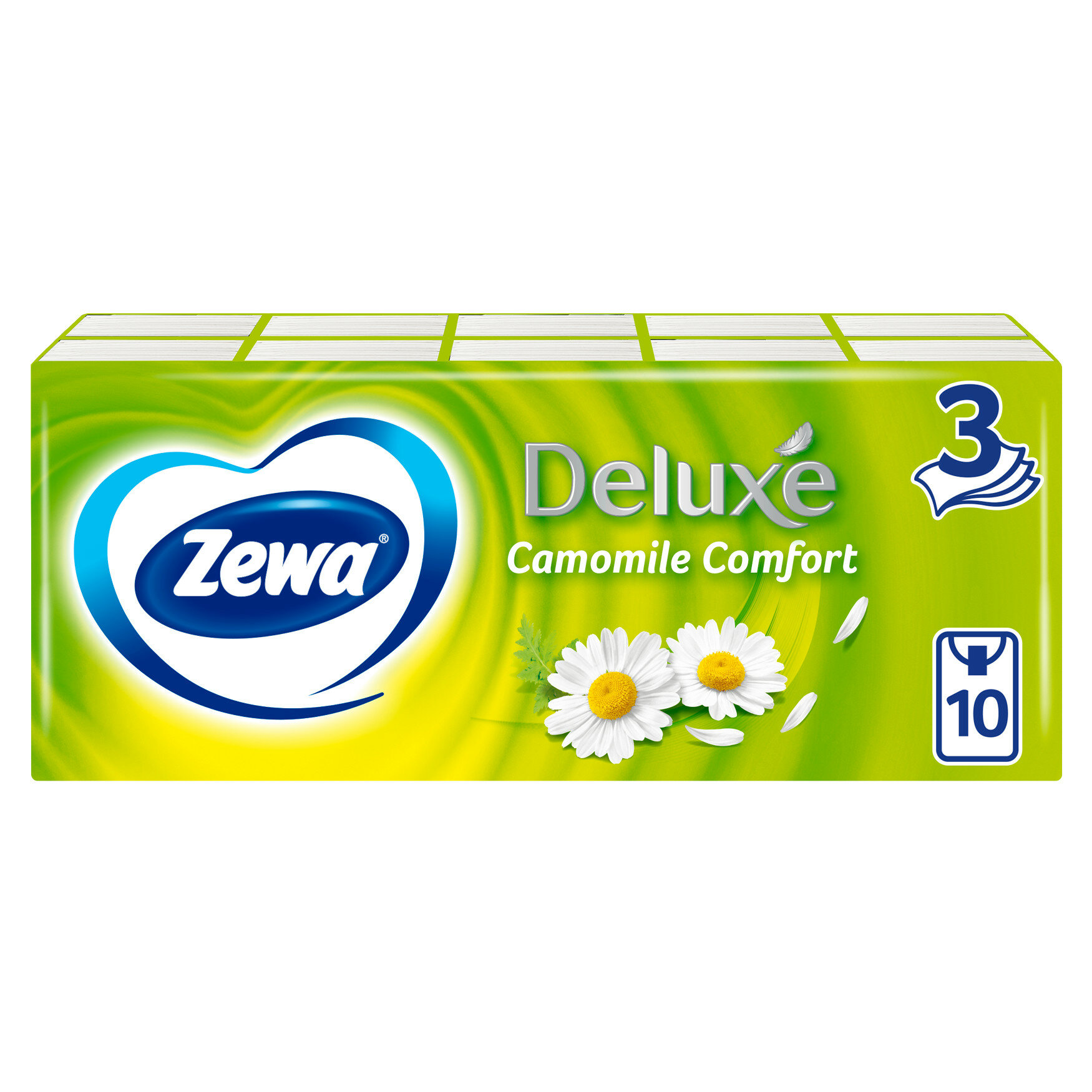 Платочки бумажные носовые Zewa Deluxe Ромашка, 3 слоя, 10 шт. Х 10