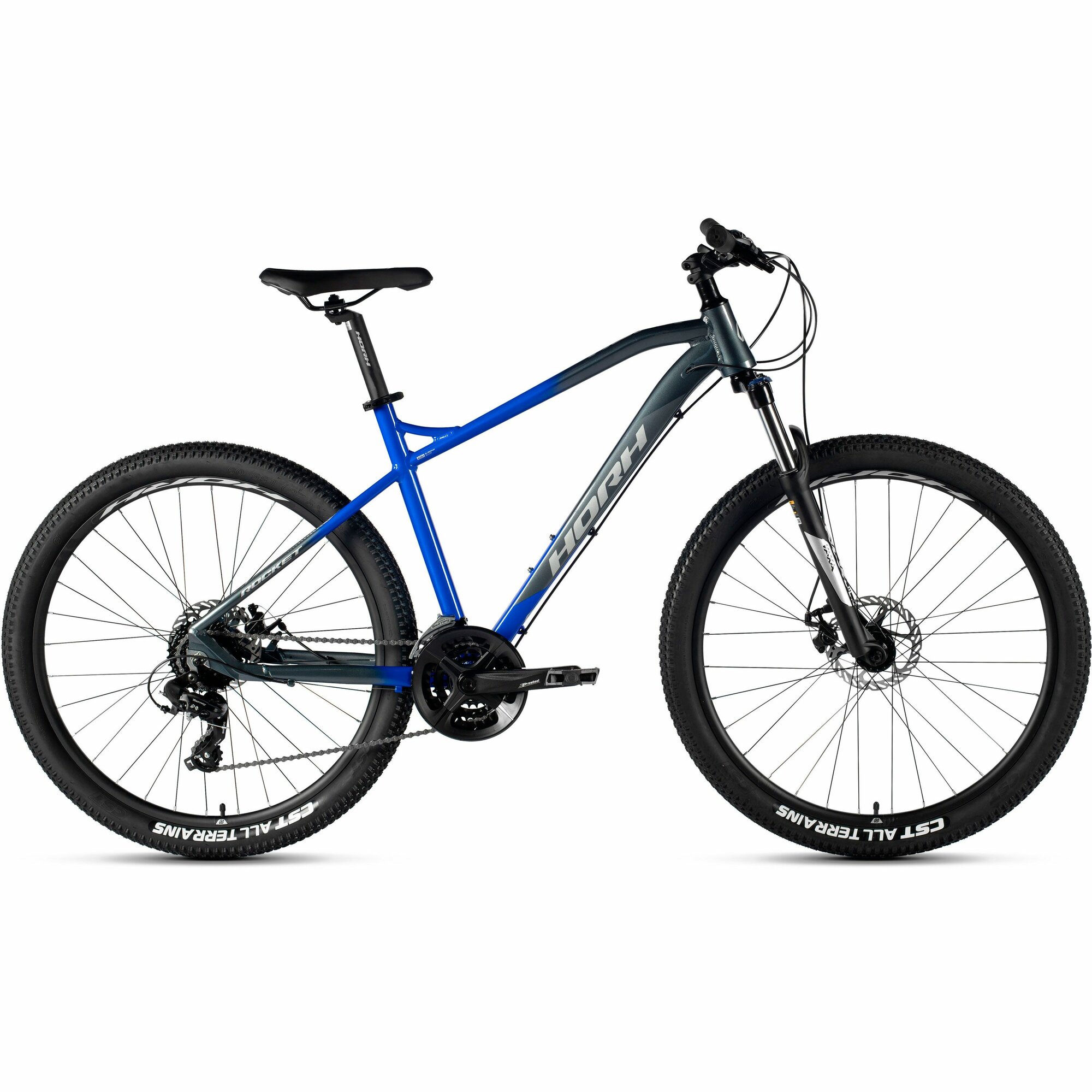 Велосипед горный HORH ROCKET RMD 7.1 27.5" (2024), хардтейл, взрослый, мужской, алюминиевая рама, оборудование Shimano Tourney, 24 скорости, дисковые механические тормоза, цвет Grey-Blue-Black, серый/синий/черный, размер рамы 15", для роста 160-170 см