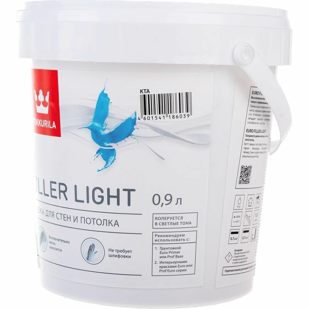 Шпатлевка финишная акриловая Tikkurila Euro Filler Light белая 0,9л