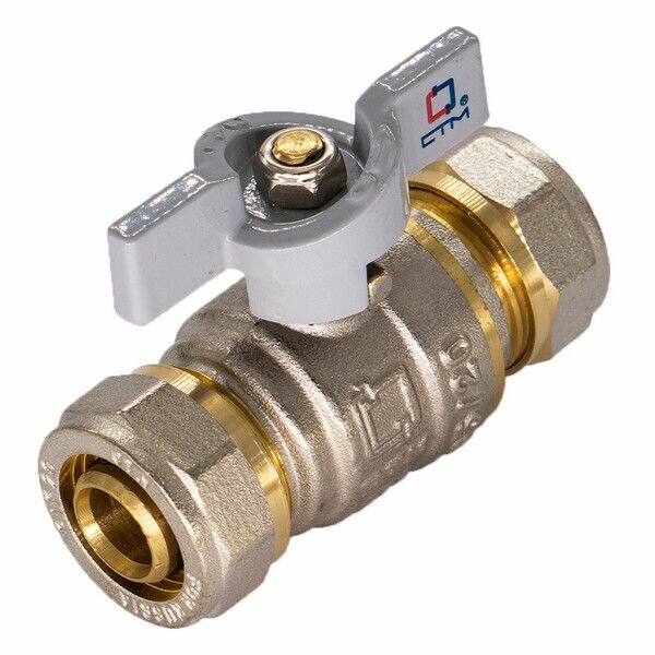 фото Кран шаровой латунный CTM Стандарт (CWPB1620) 16 обж(ц) х 20 обж(ц) для металлопластиковых труб полнопроходной бабочка прямой