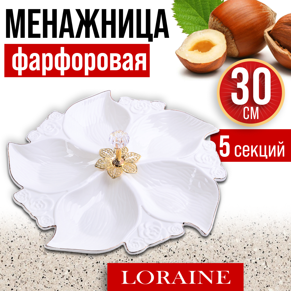 фото Менажница 5 секций 30х30х3см из фарфора LORAINE 60045