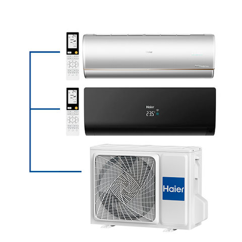фото Мульти сплит-система Haier AS25S2SJ2FA-S + AS25S2SF2FA-B / 2U40S2SM1FA на 2 комнаты 25+25 м2 (Серебро+Черный)
