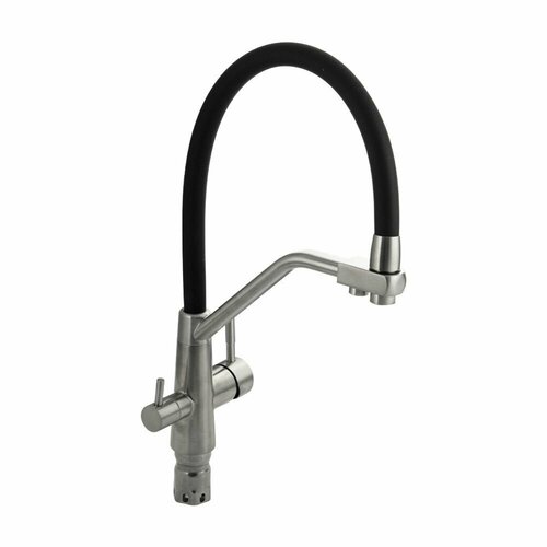 Смеситель для кухни с гибким черным изливом, с фильтром, вставляется сверху, сатин