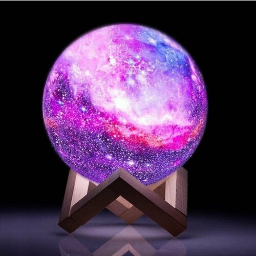 Ночник-светильник Луна на деревянной подставке с пультом управления, 15 см