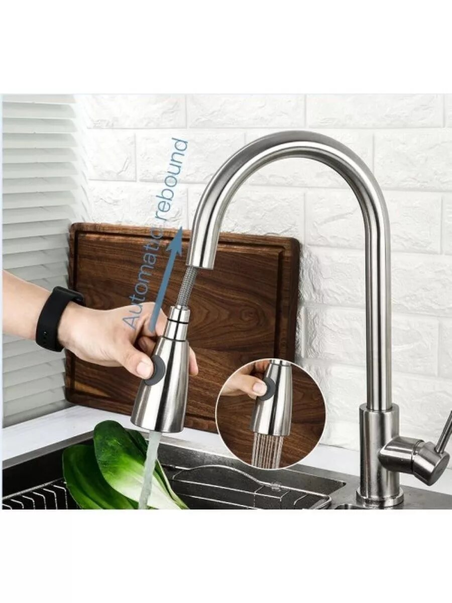 Смеситель Frap F60899-1, для кухни, с выдвижной лейкой, нержавеющая сталь, сатин — фото 1