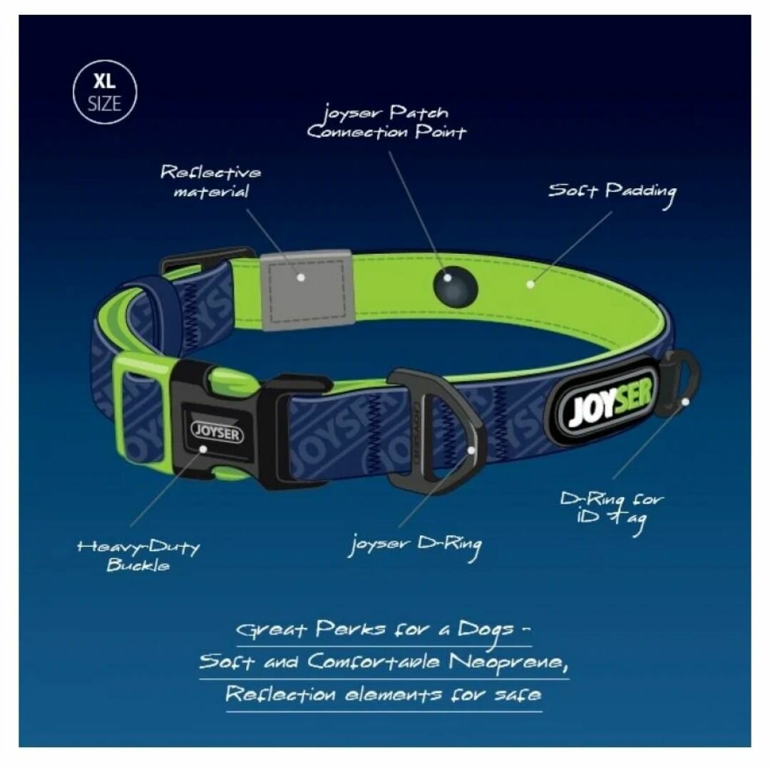 Ошейник для собак JOYSER Walk Base Collar XL синий с зеленым размер 2,5 x 46 - 62 см. 8008J