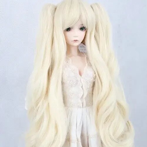 Парик для куклы BJD, длинные вьющиеся волосы, двойной хвост Бежевый, 02, for head 22-24cm