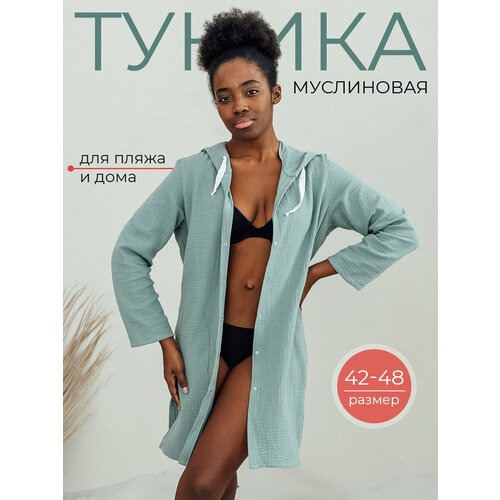 фото Туника fabrika tekstilya базовая коллекция, размер 42, полынь