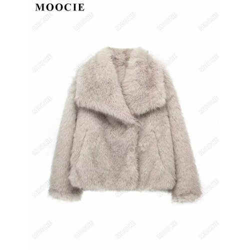 фото Шуба moocie, размер xs, серо-бежевый