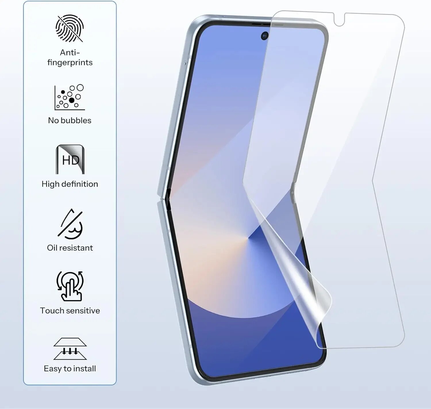 Гидрогелевая пленка для Samsung Galaxy Z Flip 6 с защитой от царапин, защитная пленка из закаленного стекла, защитная пленка для задней панели экрана Z Flip6, 3 in 1 Set, for Z Flip6 — фото 1