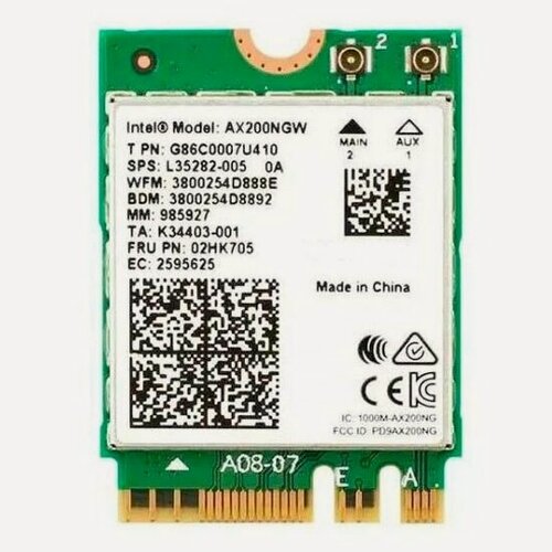Изображение товара Wi-Fi адаптер Intel Wi-Fi 6 AX200, 2230, 2x2 AX+BT, No vPro, 985927