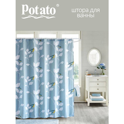 фото Штора для ванной комнаты potato p8820 180x180 белый/голубой