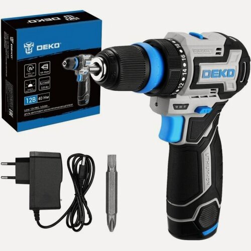 Изображение товара Дрель-шуруповерт аккумуляторная Deko Loner 12V PRO, съёмный патрон, 12В, 1x3.0Ач (085-1121)