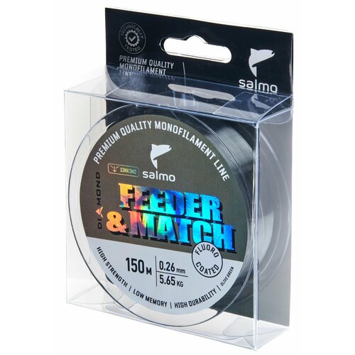 Леска монофильная флюкарбоновая для летней рыбалки Salmo Diamond FEEDER & MATCH FLUORO COATED Olive Green 150/026
