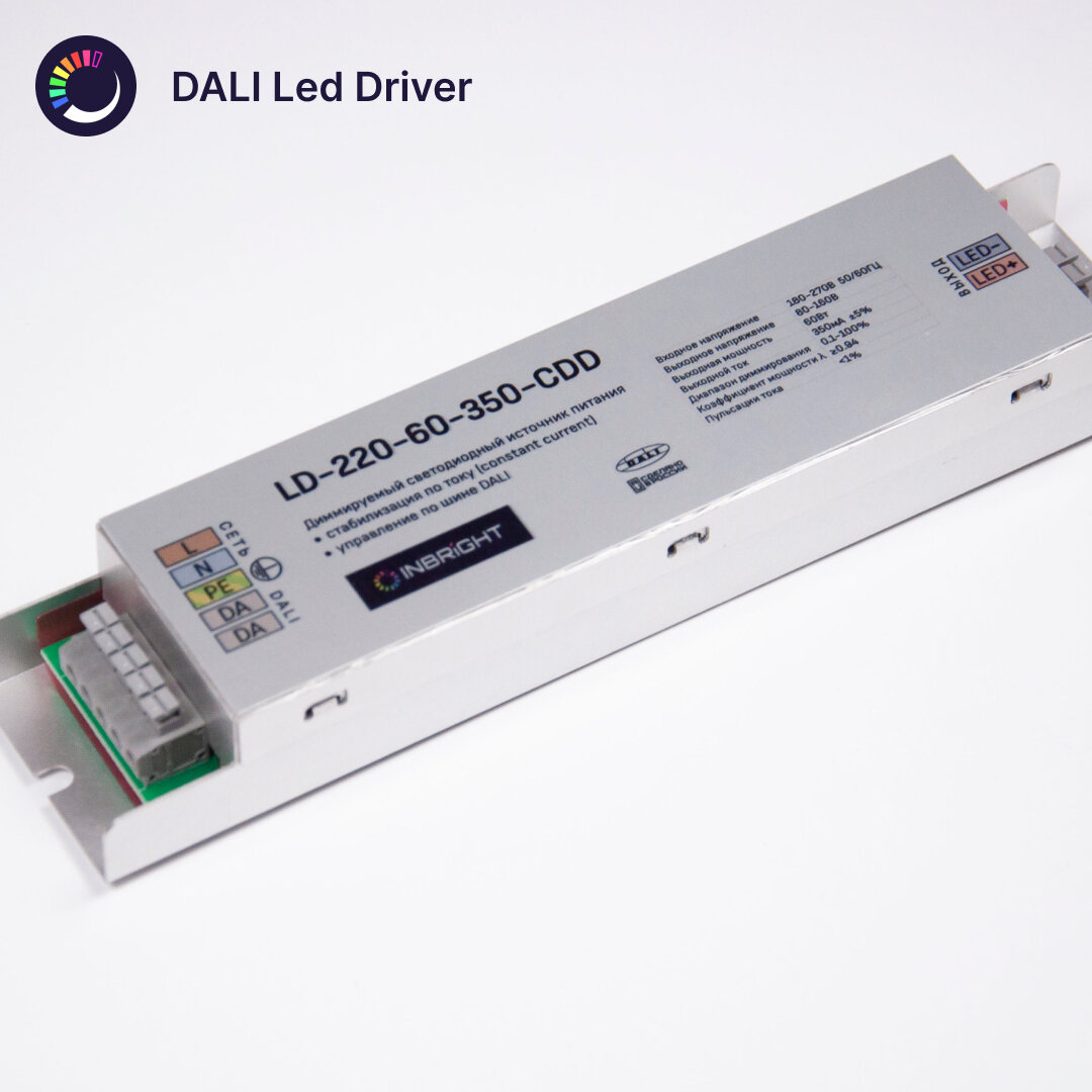Источник питания шины DALI диммируемый светодиодный, 230V, 60W, 350mA, Constant Current, Dimmable DALI