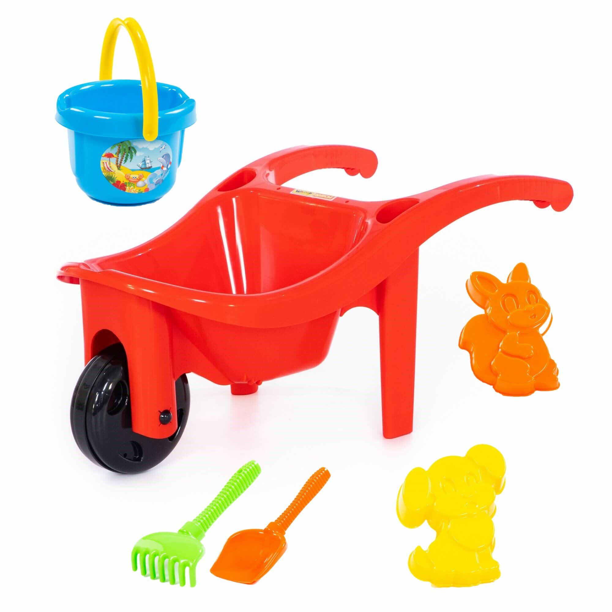 Игровой набор №39538-2, тачка №3, ведро, формочки, лопата, грабли