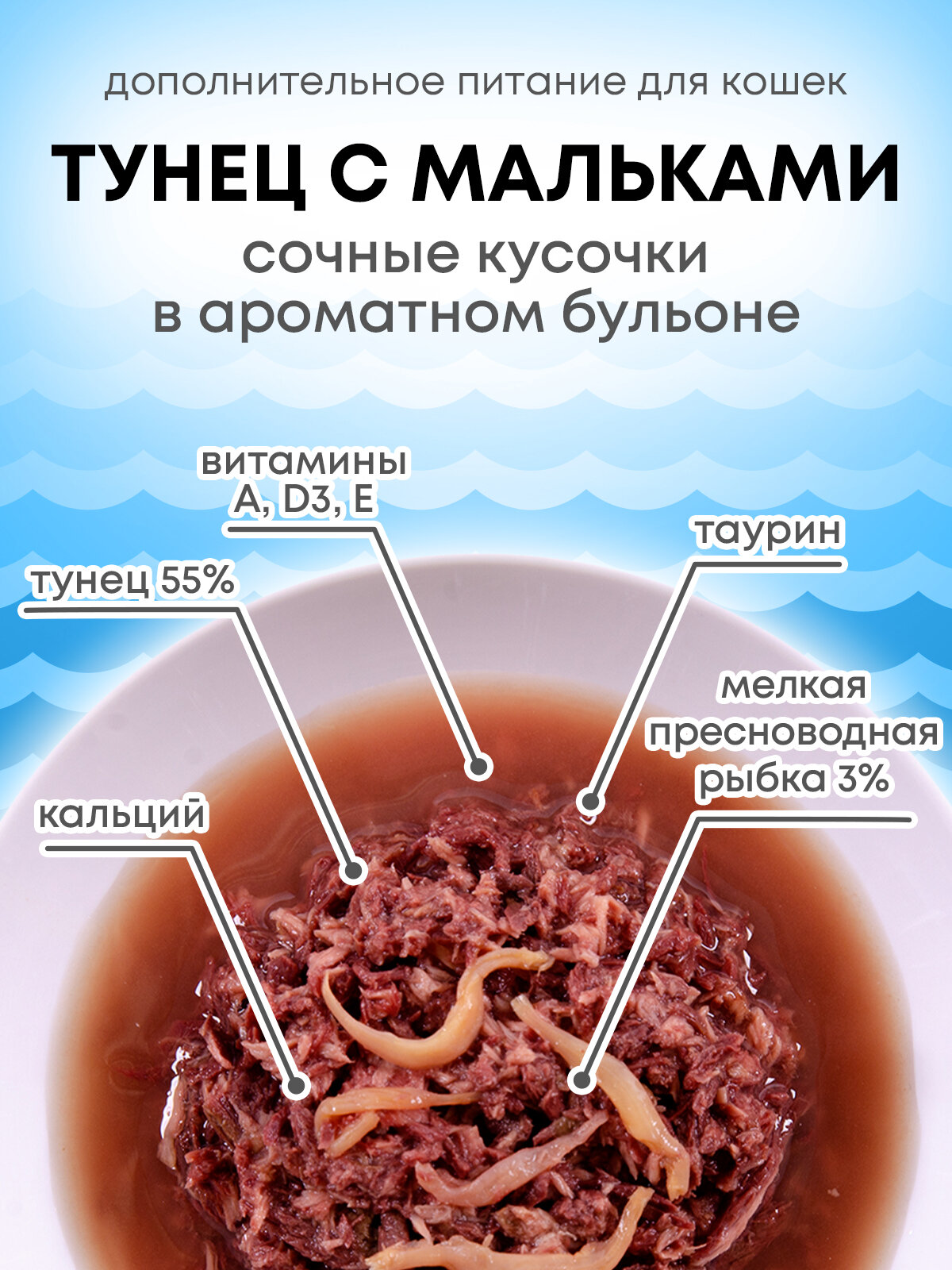 Корм для кошек влажный ELITECAT сочные кусочки Тунец с мальками 85гр КОМПЛЕКТх6 — фото 1
