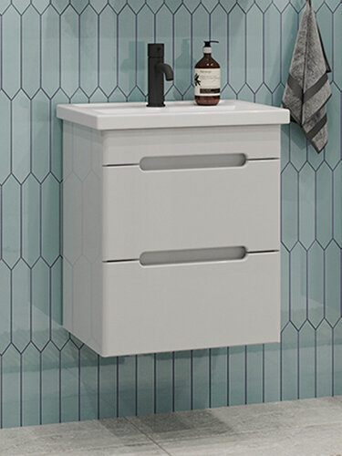 Изображение товара Тумба подвесная SanStar Адель 60 с раковиной Фостер 60 (комплект) для ванной комнаты, белая