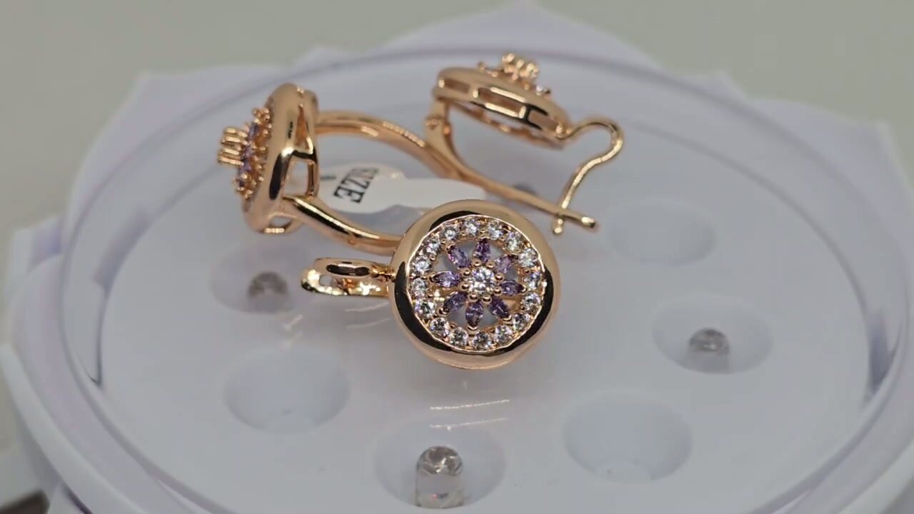 Комплект бижутерии: серьги, кольцо, фианит, размер кольца 17, фиолетовый — фото 1