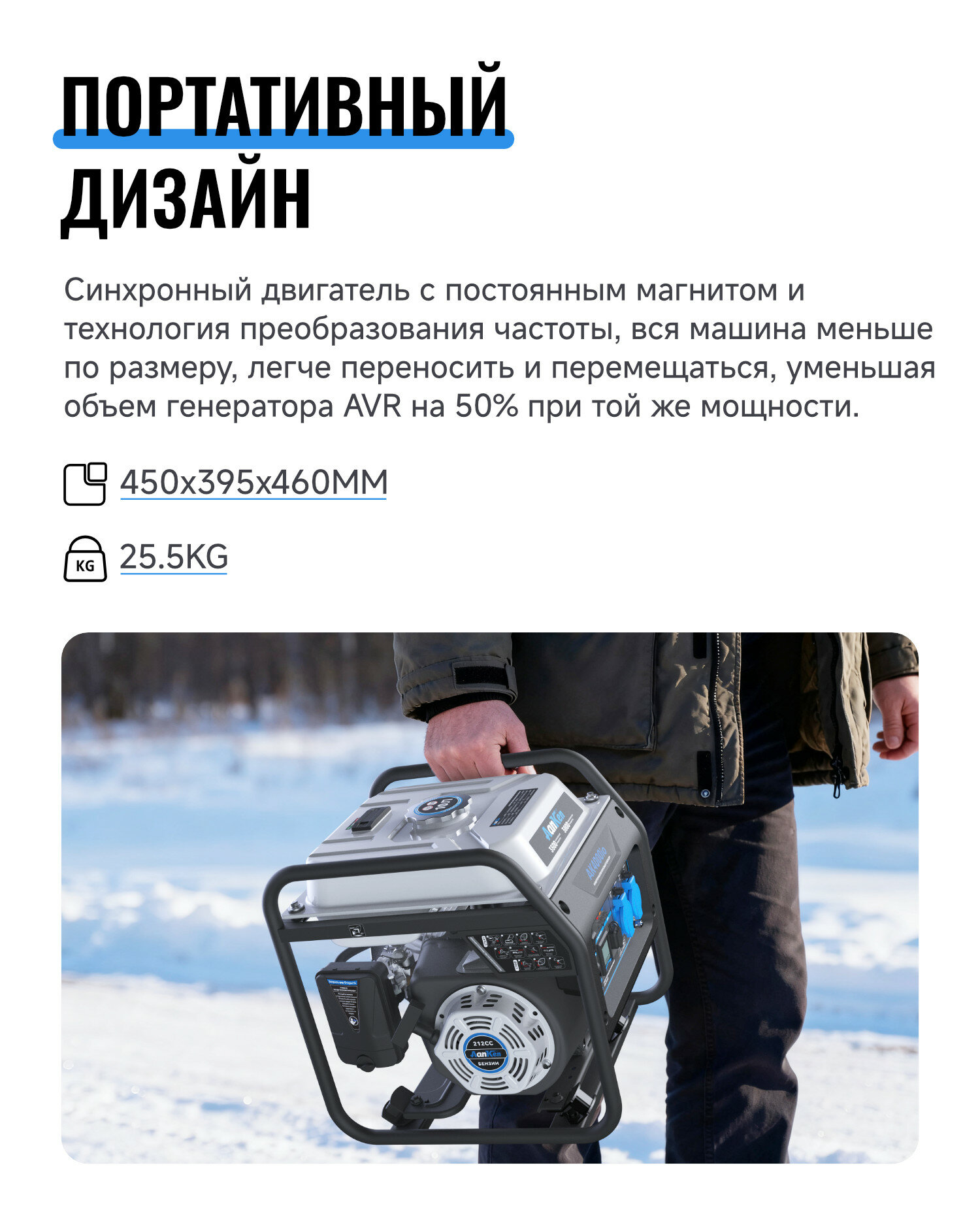 Генератор бензиновый инверторный 4 кВт AanKen AK4000io, 220В, тихий переносной электрогенератор для дома, дачи, кемпинга и рыбалки — фото 11