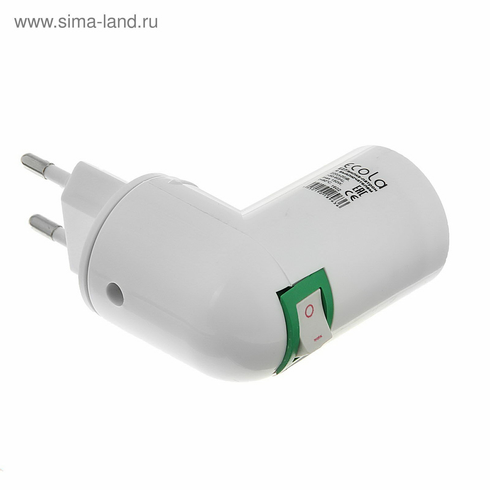 Переходник вилка-патрон E27 60x83 мм с выключателем белый