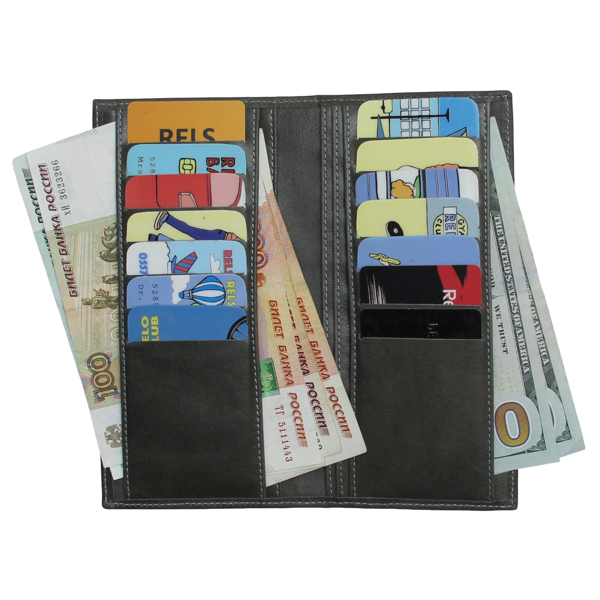 Портмоне RELS, фактура гладкая, серый — фото 1