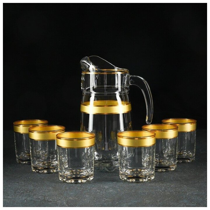 Набор питьевой с золотой каймой «Ампир» 7 предметов: кувшин 134 л стаканы 250 мл 6 шт