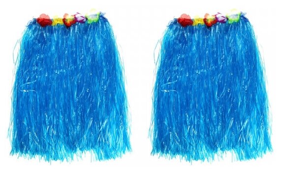 Гавайская юбка 60 см, цвет синий голубой (Набор 2 шт.)