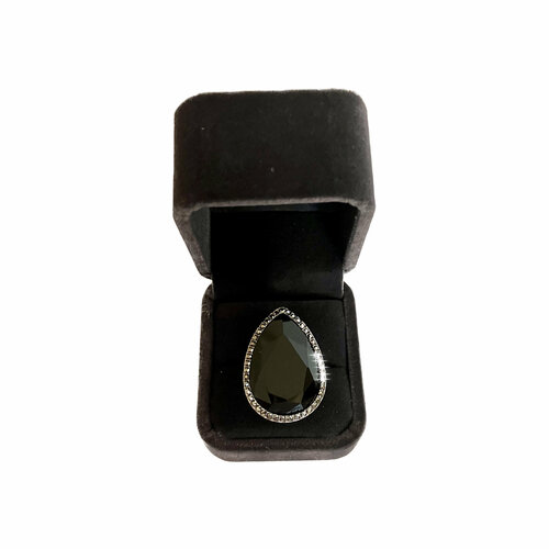 Кольцо, бижутерный сплав, родирование, кристаллы Swarovski, кристалл, разомкнутое, безразмерное, черный