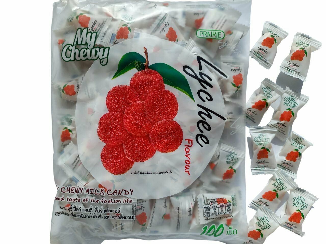 Жевательные молочные конфеты из Тайланда со вкусом Личи / Тайские сладости My Chewy Milk Candy Lychee Flavour 360 g.- 100 шт.