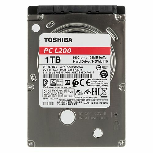 Жесткий диск Toshiba L200 Slim HDWL110UZSVA, 1ТБ, HDD, SATA III, 2.5"