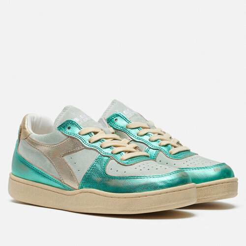 Кроссовки Diadora Mi Basket Low Metal Pigskin Used, повседневные, натуральная кожа, натуральная замша, размер 38.5, зеленый