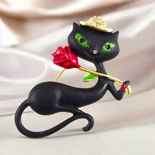 брошь бижутерная волшебный кот брошь кошка брошка женская wuli Брошь, эмаль, черный