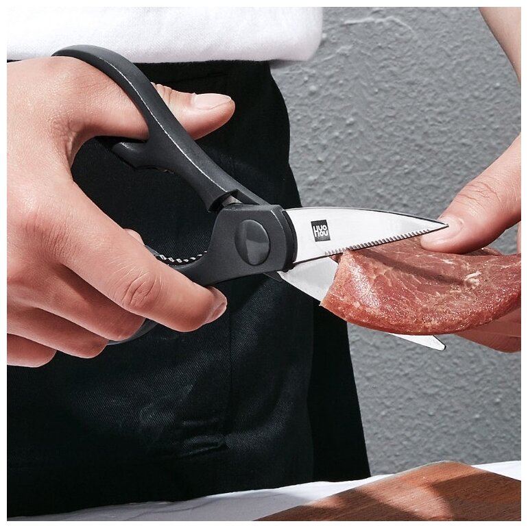 Набор Huo Hou Stainless steel kitchen Knife, 3 ножа, ножницы и подставка - фотография № 4