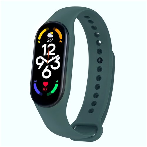 Силиконовый ремешок для финтес-браслета Xiaomi Mi Band 5, 6, 7 темно-зеленый