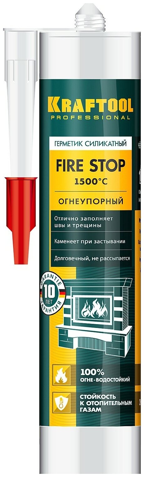 Герметик KRAFTOOL KRAFTFLEX FR150 силикатный огнеупорный ″+1500 С″, жаростойкий, черный, 300мл (41260-4) - фотография № 2