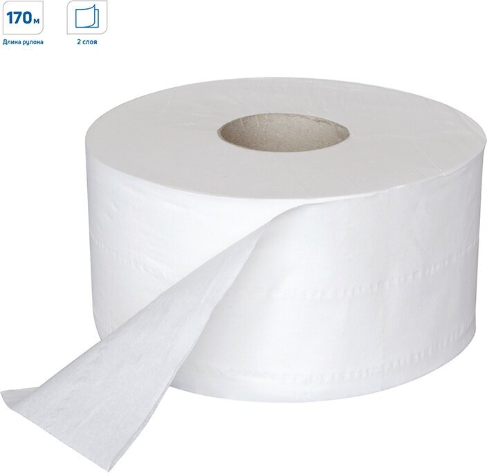 Бумага туалетная для диспенсера 2-слойная OfficeClean Professional, белая, 170м, 12 рул/уп (244819/Х)