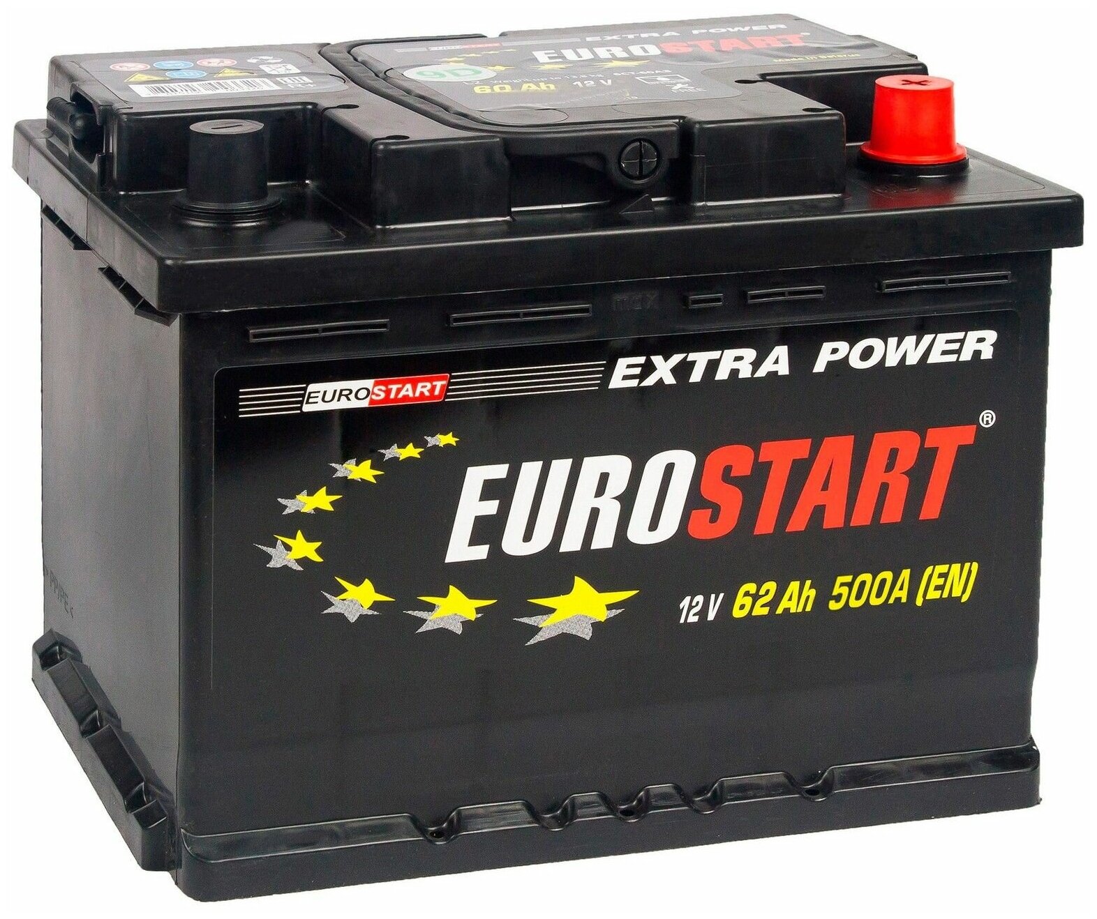 Аккумулятор автомобильный EUROSTART Extra Power (62 Ah) 500 A Прямая, R+ 242x175x190