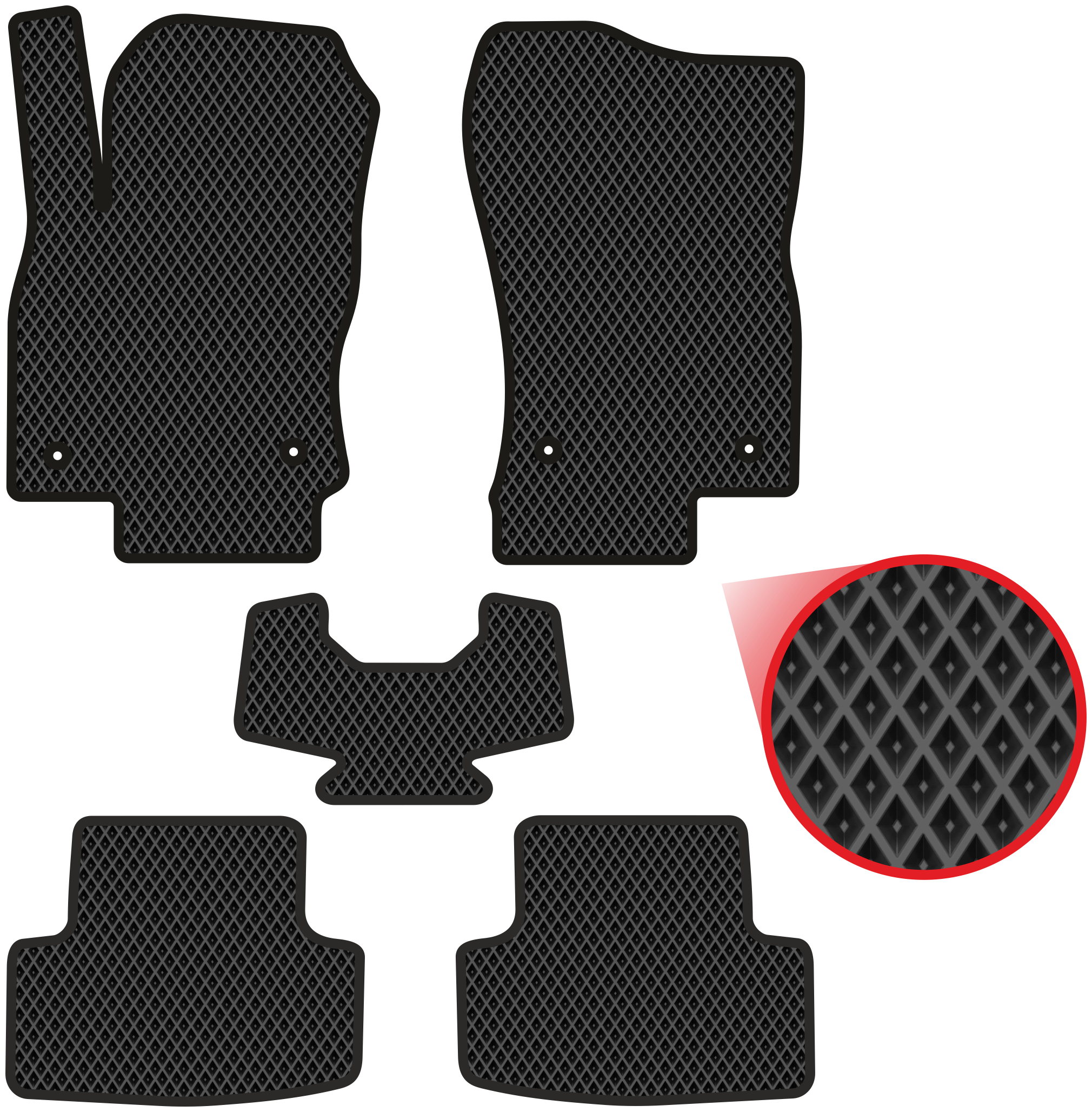 Автомобильные коврики EVA для Skoda Karoq I (2017-н/в), чёрные с чёрным кантом, ячейка - ромб