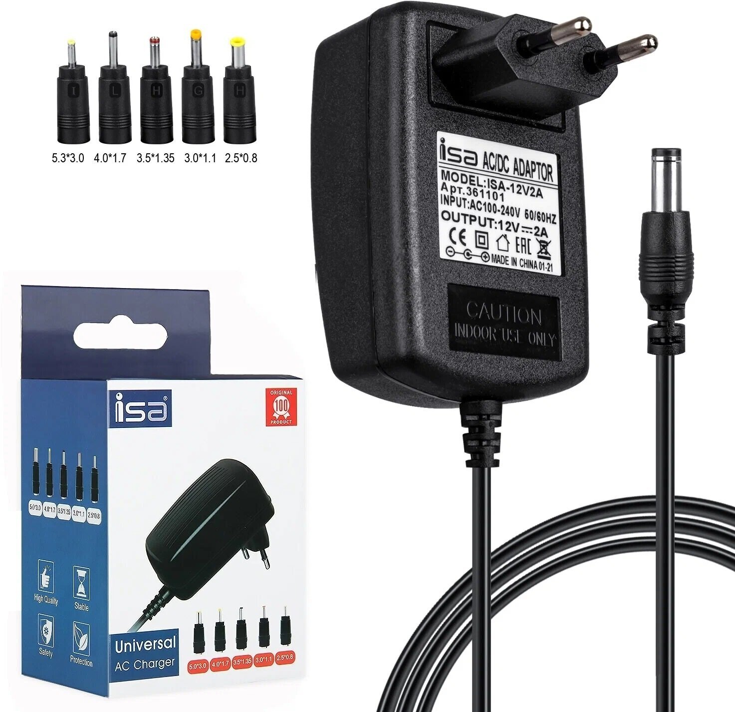 Универсальный блок питания 12V 2A с адаптерами, 5 сменных разъемов, AC/DC Universal Power Adapor